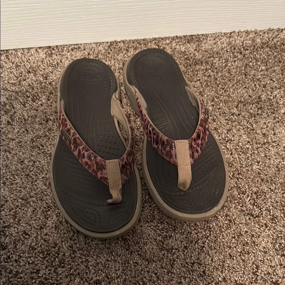 Crocs Leopard Print Flip Flops
